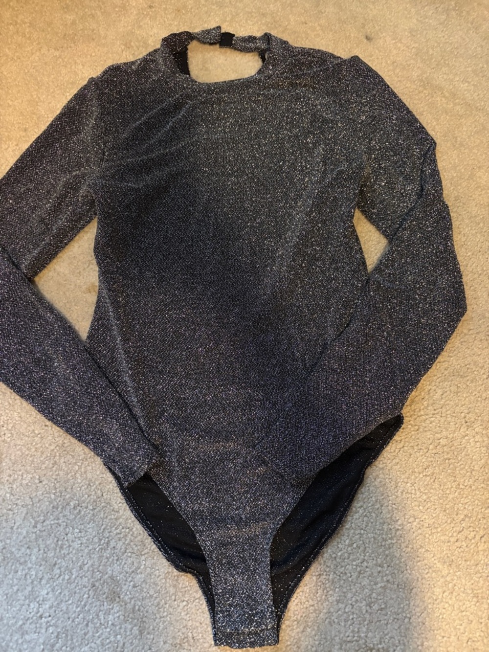 Metallic Black Long-Sleeve Bodysuit Sweater